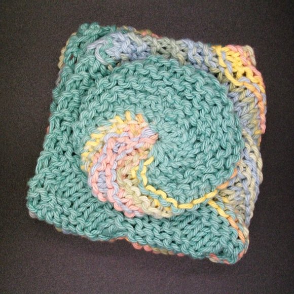 Handmade Knit Cotton Wash Dish Spa Cloth Scrubbie Set - Picture 5 of 7